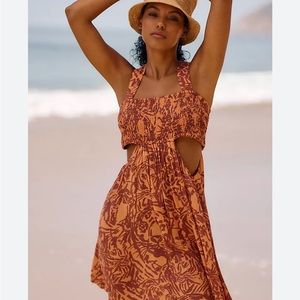 Anthropologie Orange Piper Bandeau Smocked mini dress size medium